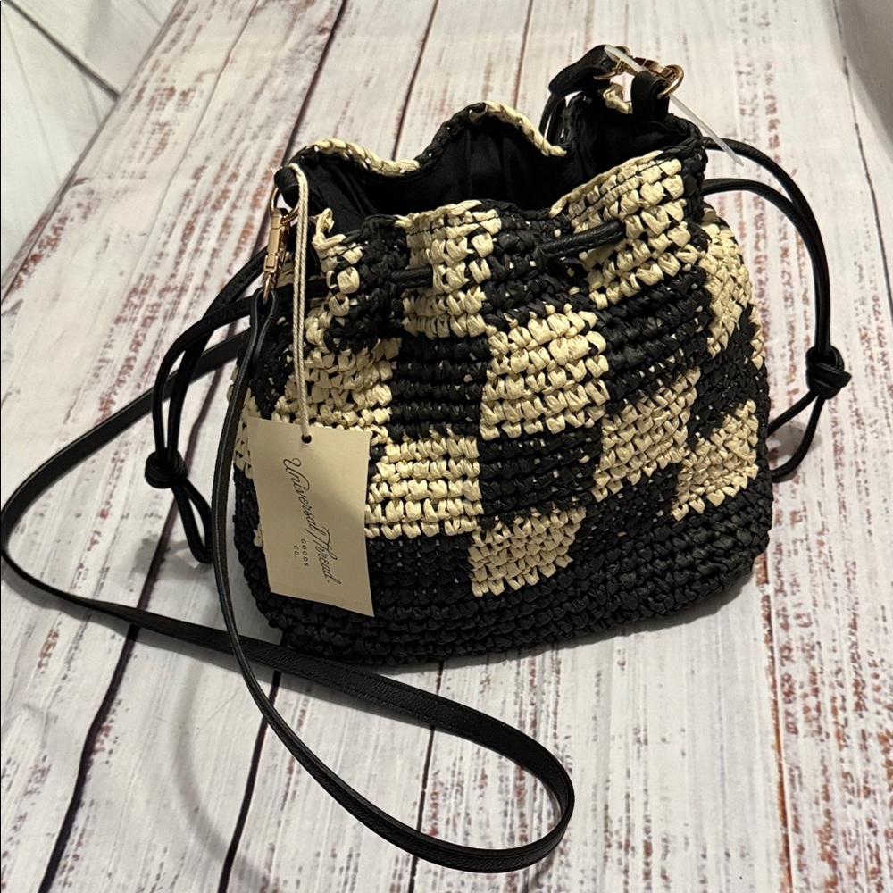 Universal Thread Straw Checkered Woven Drawstring… - image 2